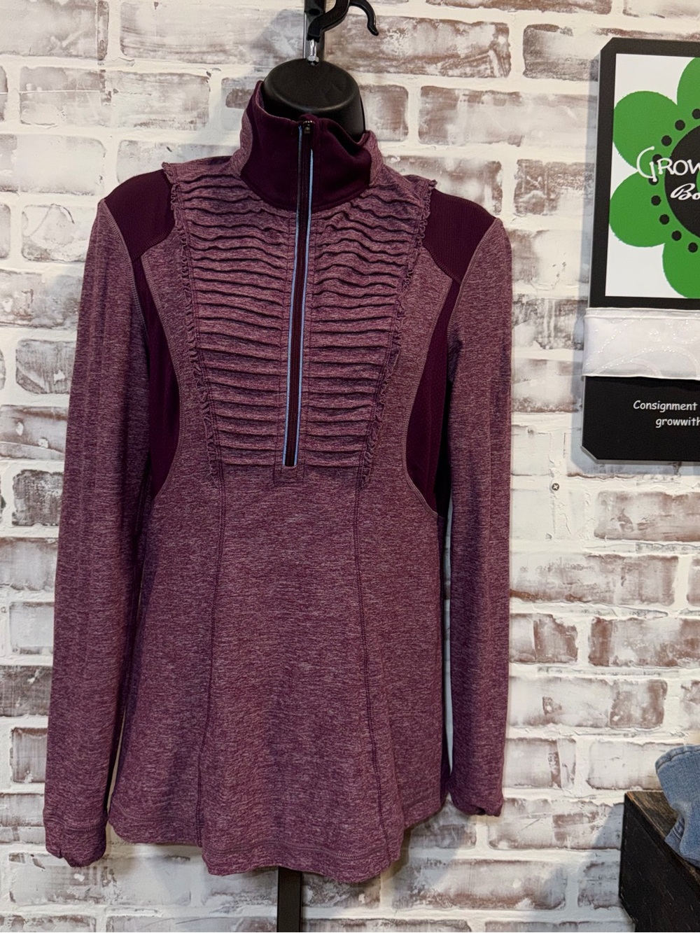 Lululemon Women’s Maroon Quarter-Zip Ruffled Pullover Top
